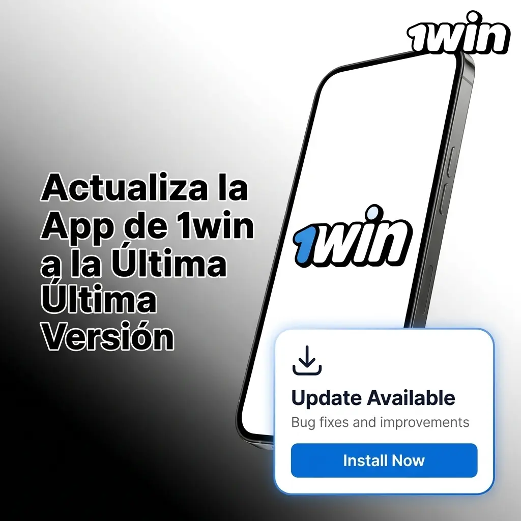 Pantalla de smartphone mostrando la actualización de la aplicación 1win a su última versión disponible