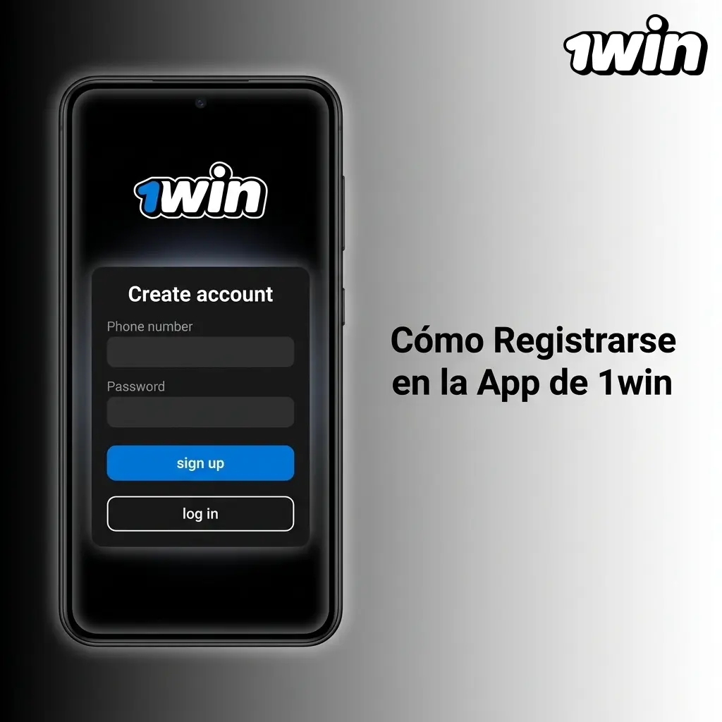 Pantalla de registro en la aplicación móvil de 1win con formulario de creación de cuenta
