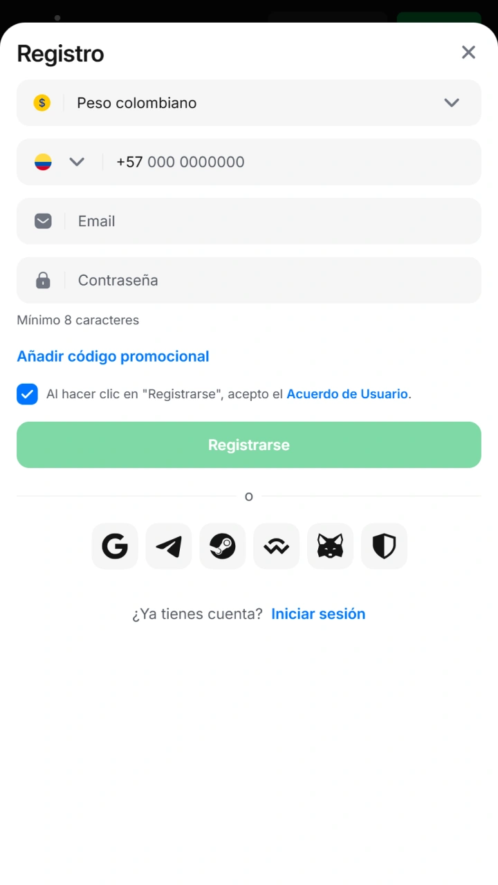 Completa el formulario de registro en 1win para desbloquear bonos y jugar a JetX.