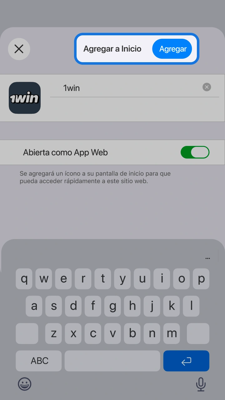 Confirma la adición a la pantalla de inicio para abrir Lucky Jet en casino 1win.