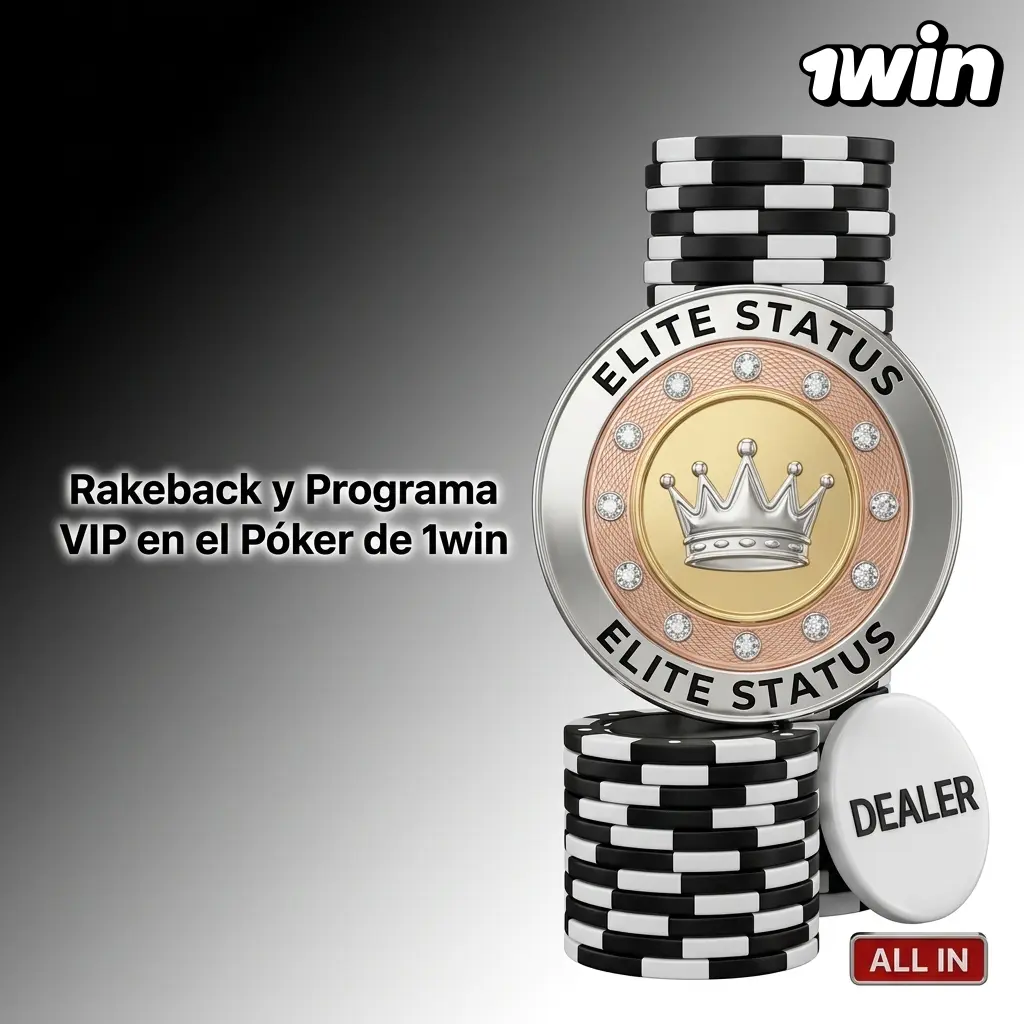 Jugador de póker recibiendo rakeback y beneficios del programa VIP en la plataforma 1win