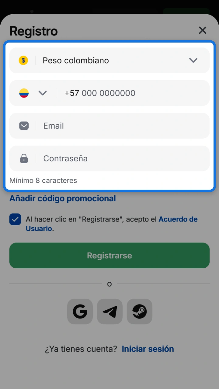 Ingresa tus datos en el formulario de 1win para completar un registro exitoso.